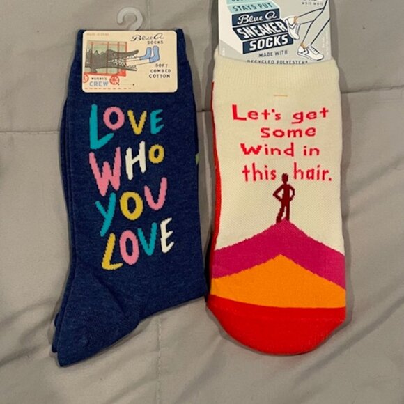 NWT Blue Q Socks Bundle 2 total = Women's Crew Sneaker Fun Socks $30 Great Gifts - Picture 1 of 12